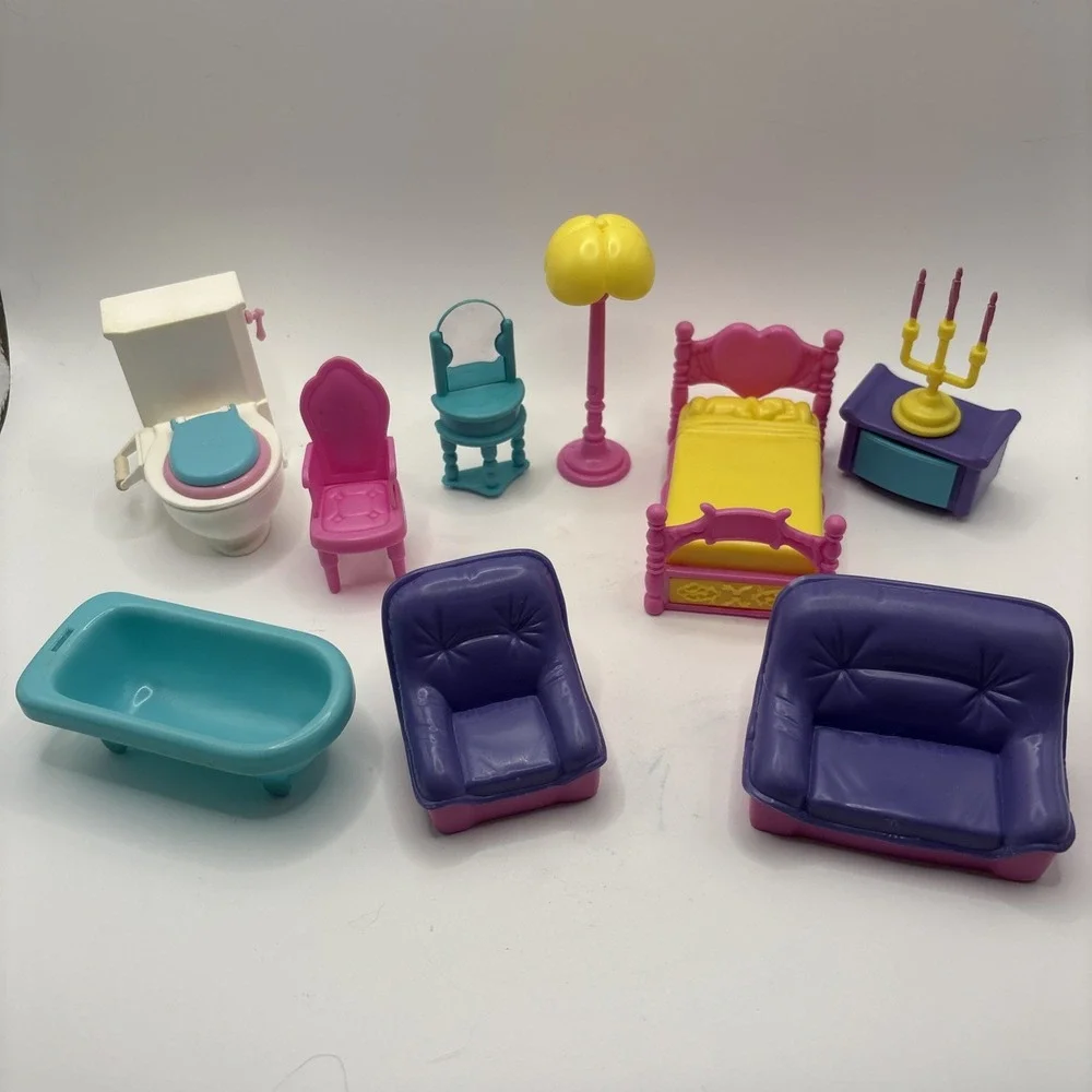 11 Vintage Lot Of Doll House Plastic Furniture Colorful Bedroom Bathroom